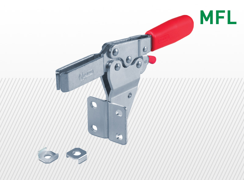 Typy MFL a MFLX horizontálne upínače s prednou časťou základne a páčkou proti uvoľneniu